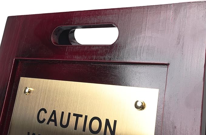 Premium Wooden Caution Wet Floor Sign – Bilingual w/Non-Skid Plastic Feet – For Hotels, Schools, Offices, Areas, Restrooms, Pool Decks & Shops - Brass Plate - (2 Pack)