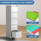 5 Drawer Mobile File Cabinet, Metal Filing Cabinet with Lock and Wheels, Home Office Rolling File Cabinets for Legal/Letter Hanging File Folders, Un-Assembled (White)