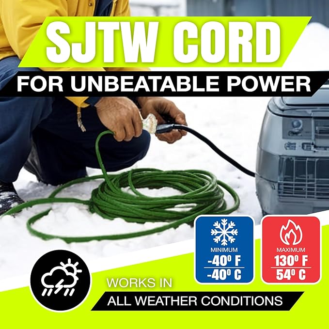100ft Outdoor/Indoor Extension Cord 3-Outlet 12/3 Gauge Extra Heavy Duty ETL Listed, 3 Prong SJTW, Waterproof, Flexible Cold-Resistant Long Power Cord,15A 125V 1875W, Green by LifeSupplyUSA