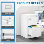 2 Drawer File Cabinet with Lock Metal Vertical Filing Storage Cabinet Office Home Steel Vertical File Cabinets for A4 Legal/Letter Size Narrow File Cabinet Locked,Assembly Required
