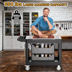 2-Tier Rolling Tool Cart,Heavy-Duty Plastic Service Cart with Lipped Shelves,550 lbs Capacity Utility Cart,Flat Top 46 x 26 Inch Rolling Work Carts for Garage,Salon,Kitchen,Office-Black