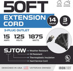 Iron Forge Cable 14 Gauge Outdoor Extension Cord 50 Ft with 3 Power Outlets, SJTOW 14/3 Heavy Duty 50 ft Black Extension Cord 3 Prong, Oil Resistant & Flame Retardant