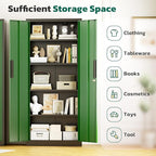 Greenvelly 63" H Metal Storage Cabinet Black Green, Locking Metal Cabinet, Store Tools, Clothes, Tableware and Toiletries, Garage Cabinets with Adjustable Shelves for Office, Home, Garage, Pantry