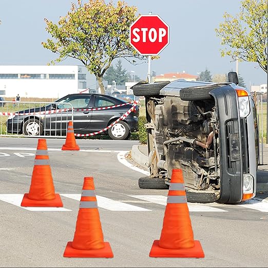 [20 Pack]18 Inch Collapsible Traffic Safety Cones - Parking Cones with Reflective Collars, Orange Safety Cones for Parking lot, Driveway, Driving Training etc