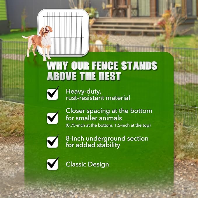WESLEY'S CORNER Tall Fence Panels - 32”H x 29”L, No Dig Metal Dog Fence, Heavy Duty, Garden Border & Animal Barrier, Rustproof, Decorative Fencing for Backyards, Frontyards, Outdoors and Edging