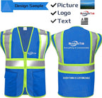 Custom Safety Vest with Logo Pockets High Visibility Reflective Vests Construction Security Workwear
