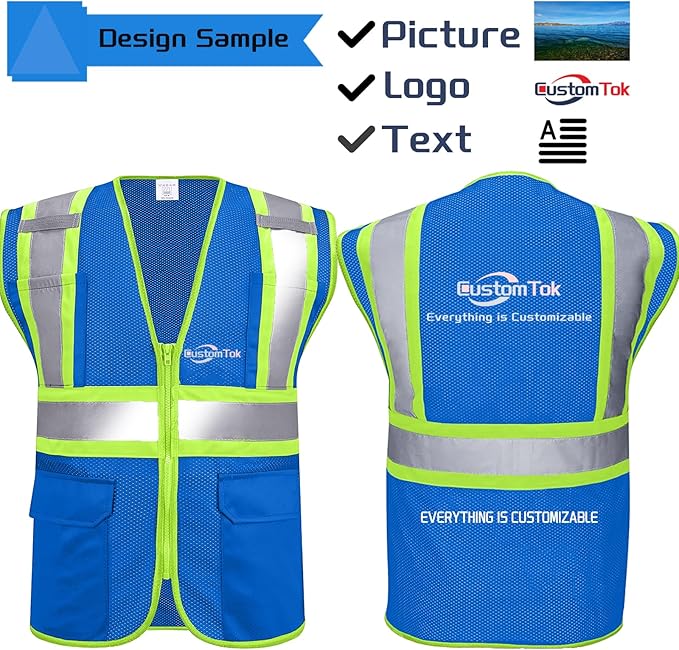 Custom Safety Vest with Logo Pockets High Visibility Reflective Vests Construction Security Workwear
