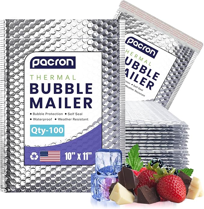 100-Pack Insulated Silver Thermal Bubble Mailers 10 x 11 - Waterproof Metallic Foil Self-Sealing Padded Envelopes for Cold Shipping, Perishables, Food, Cosmetics, Pharmaceuticals