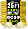 25ft Outdoor/Indoor Extension Cord 12/3 Gauge Extra Heavy Duty 3 Prong SJTW, Waterproof, ETL Listed, Flexible Cold-Resistant Long Power Cord,15A 125V 1875W, Yellow by LifeSupplyUSA