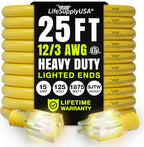 25ft Outdoor/Indoor Extension Cord 12/3 Gauge Extra Heavy Duty 3 Prong SJTW, Waterproof, ETL Listed, Flexible Cold-Resistant Long Power Cord,15A 125V 1875W, Yellow by LifeSupplyUSA