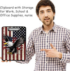 Clipboard with Storage, High Capacity Plastic Storage Clipboard with Pen Holder for for Women Teachers Work, School & Office Supplies, Cute Pattern Decorative Clipboards, America Falg Eagle