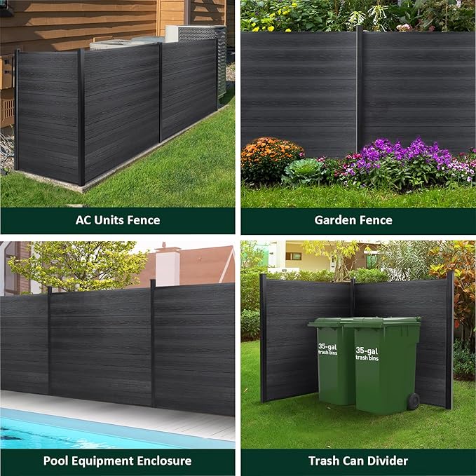 6ft x 6ft Outdoor Privacy Fence, Wind Resistant, Wood Plastic Composite Fence Panel with 2 Posts, Fencing for Yard, Backyard, Garden and Pool