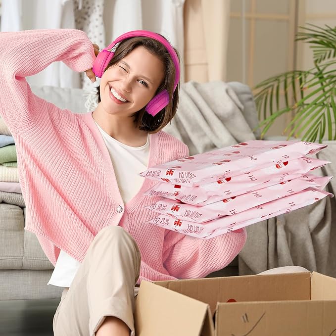 Metronic Christmas Poly Mailers 10x13 Pink, Santa Claus Small Shipping Bags for Clothes, Self Seal Shipping Envelopes for Small Business, Waterproof Mailers Poly Bags Packaging Mailing Bags, 20 Packs