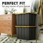 Lifetime Home 4 PACK of X-Large 23 Gallon Plastic Storage Bin Tote Organizing Container with Secure Latching Lids, Stackable, Extra Strength with Built in Handle - Black & Yellow