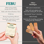 FEBU Eco-Friendly Large Bamboo Bandages | PFAS Free Bandages for Scrapes & Cuts | Flexible Fabric Bandage | Fully Compostable, Latex Free Bandage | 20 Count Large