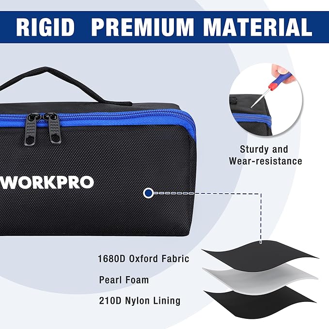 WORKPRO Tool Bag with Zipper, 10" Utility Wide Mouth Heavy Duty Tool Storage Bag, Multipurpose Zipper Tool Pouch Tote Bag for Organizer 3-pack