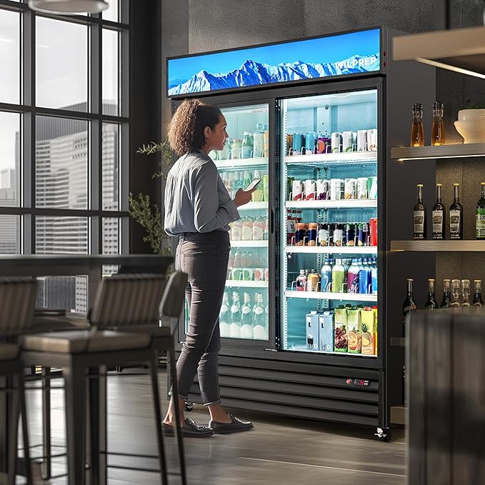 Wilprep Commercial Refrigerator, 37 cu. ft. Upright Beverage Display Refrigerator with LED Lighting, 52.4" Sliding Glass Door Merchandiser Fridge, ETL, ETL sanitation Listed