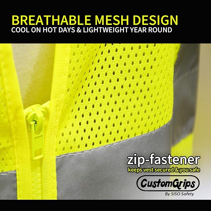 CustomGrips BY SISO SAFETY Vest with High Visibility Reflective Strip Work Vest