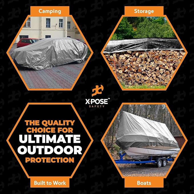 Heavy Duty Poly Tarp 6' x 8' - Bulk Half Pallet (500 Pack) Thick Waterproof, UV Blocking Protective Cover - Reversible Silver & Black - 10 Mil Thick Polyethylene - by Xpose Safety