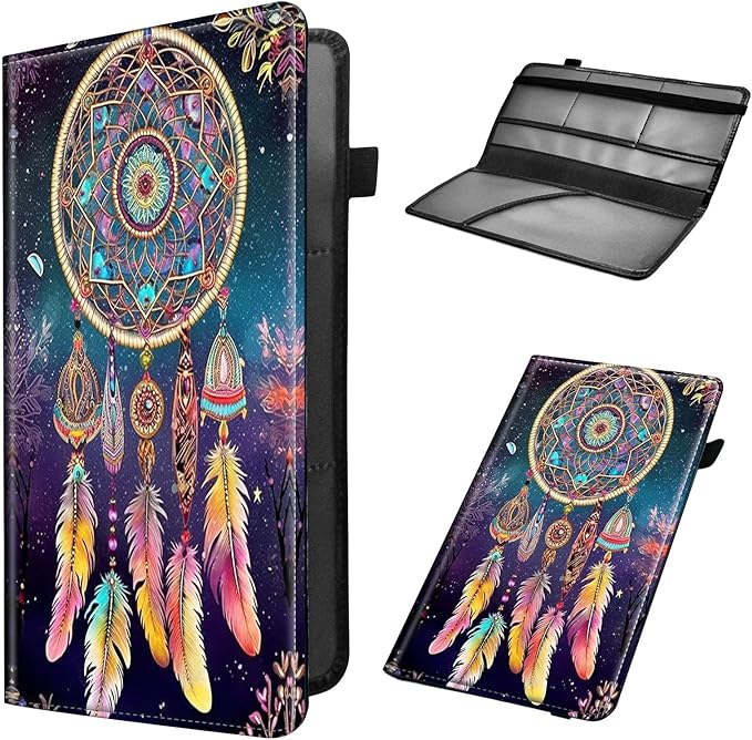 Car Registration and Insurance Holder, Leather Car Glove Box Organizer, Cool Car Accessories for ID, Driver's License Cards & Essential Document,business cards,Men&Women,Dream Catcher