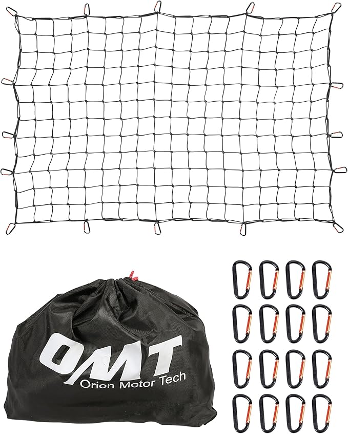 Orion Motor Tech Cargo Net for Pickup Truck Beds, 4x6 Truck Cargo Netting and Roof Rack Cargo Net Compatible with Ford Ram GMC Toyota Chevrolet 8x12 Max Cargo Netting with Handmade Knots 16 Carabiners