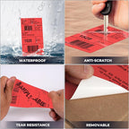 Red Thermal Labels 3 × 5 Inch Vinyl Self-Adhesive Fanfold Direct Shipping Stickers Waterproof Perforated Printer Decal for Office Warehouse Barcode 300 PCS