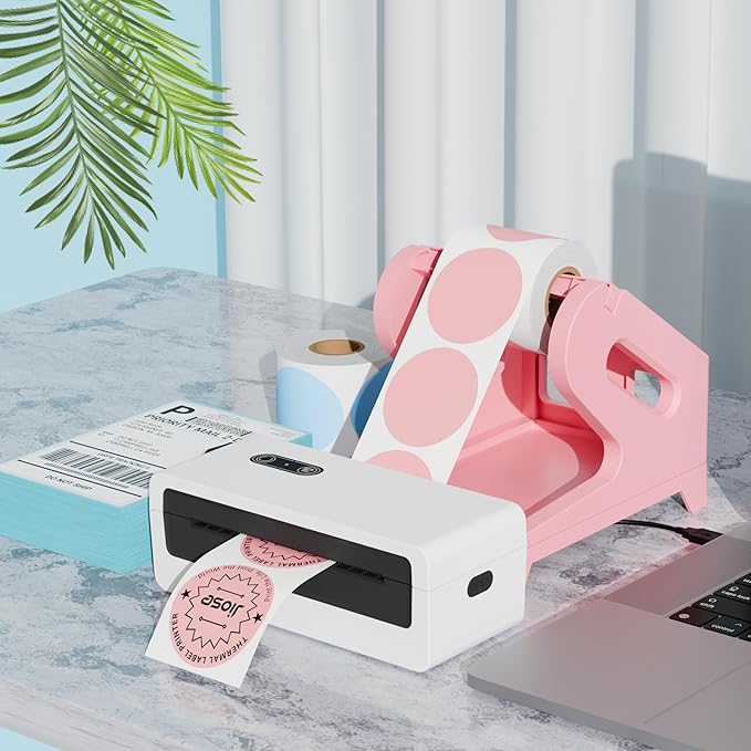 Jiose Label Holder for Thermal Printer - Compatible with 4x6 Rolls and Fan-Fold Thermal Labels - Shiping Label Holder (Pink)
