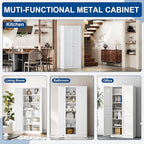 Metal Storage Cabinet-71” Tall Steel File Cabinets with Doors and 5 Adjustable Shelves-White Steel Storage Cabinet for Home,Kitchen, School, Office, Garage
