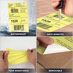 Yellow Direct Thermal Labels 4 × 6 Inch Vinyl Self-Adhesive Fanfold Shipping Stickers Waterproof Perforated Printer Decal for Office School Warehouse 500 PCS