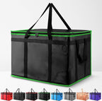 XXXL Insulated Food Delivery Bag - Reusable Thermal Cooler Grocery Bags for Catering&Delivery, Pizza Carrier for Events, Large Capacity Bag Keeps Food Hot/Cold, Commercial (Black with Green Trim, 1PK)