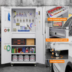 Metal Storage Cabinet with Drawers, Locking Garage Tool Cabinets on Wheels with Pegboards and Hooks for Warehouse Homes, Offices, Assembly Required