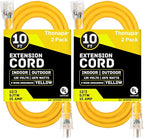 2 Pack Lighted Outdoor Extension Cord 10 ft - 12 Gauge 15 Amp Heavy Duty Power Extension Cords - SJTW - Great for Major Appliances, Power Tools, Garden Supplies - Yellow