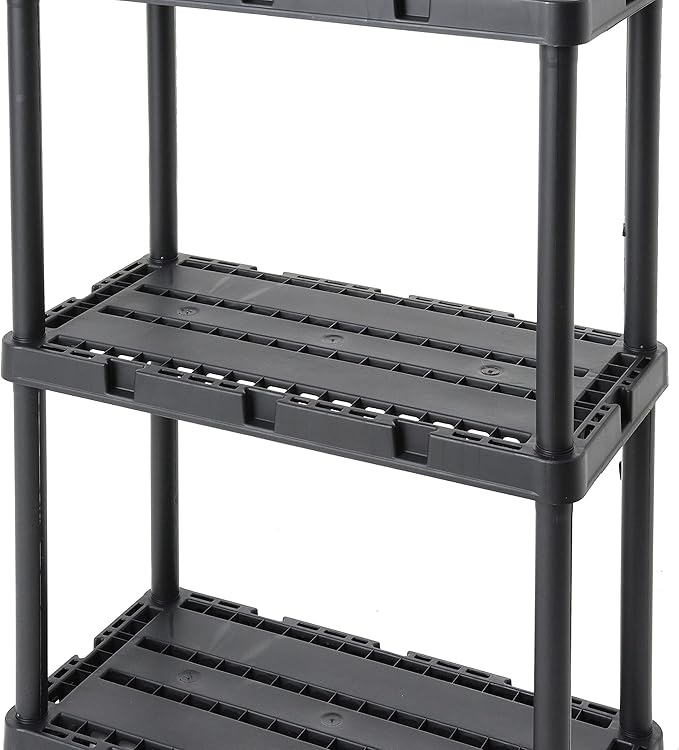 Gracious Living 4 Pack Light Duty Storage Shelves, Knect-A-Shelf 3-Shelf Ventilated Shelving Rack Organizer for Home, Garage, Basement, Laundry, Black