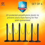 Montour Line Plastic Stanchion Black 2.5 Inch Diameter with 50 Foot Chain, 6-Pack, Crowd Control Barriers