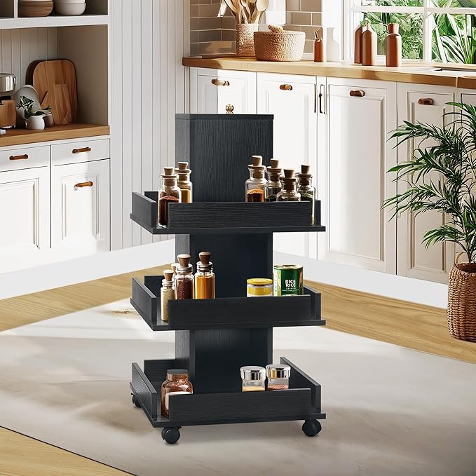 BarberPub Multi-Functional Kitchen Trolley with Lockable Wheels, 3-Tier Tool Storage Organizer, Mobile Cart for Kitchen, Craft Room, Living Room, Office 2038 (Black)