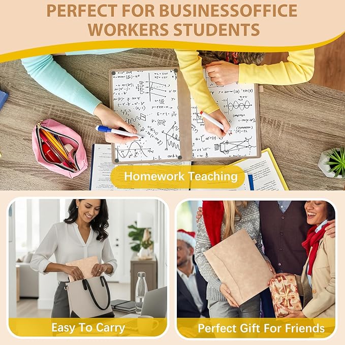 6 Sides Whiteboard Notebook Portable Whiteboard Dry Erase Notebook Portable Dry Erase Board Double Sided Folding Whiteboards White Board for Office Study Meeting(Khaki,A4: 9"×12”)