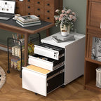 3 Drawer File Cabinet on Wheels,25.6" H White Filing Cabinet with Lock,Under Desk Metal File Cabinet for Home Office Organizer Letters/Legal/A4(Assembly Required)