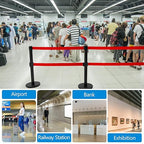 Therwen 6 Pcs Double Retractable Belt Barrier with Stanchion Dual Retractable Safety Belt Heavy Duty Crowd Control Stanchions Stainless Steel Post Holder Safety Barrier Stand (9.8 ft,Black and Red)