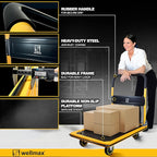 Push Cart Dolly by Wellmax, Moving Platform Hand Truck, Foldable for Easy Storage and 360 Degree Swivel Wheels with 660lb Weight Capacity, Yellow Color