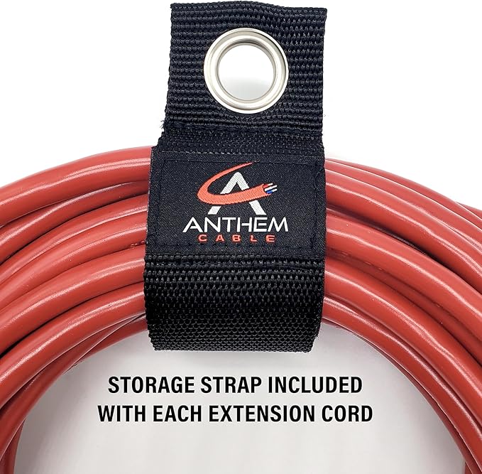 15 ft - 14 Gauge Extension Cord Outdoor - Made in USA - Lighted on Both Ends - Red Outdoor Extension_Cord Waterproof by Anthem Cable - Heavy Duty ExtensionCord 15 ft 15 Amp Extension