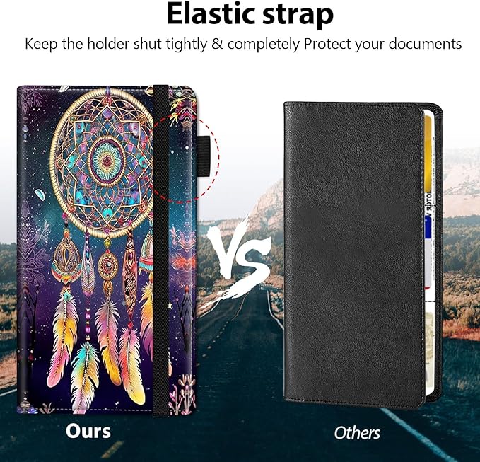 Car Registration and Insurance Holder, Leather Car Glove Box Organizer, Cool Car Accessories for ID, Driver's License Cards & Essential Document,business cards,Men&Women,Dream Catcher
