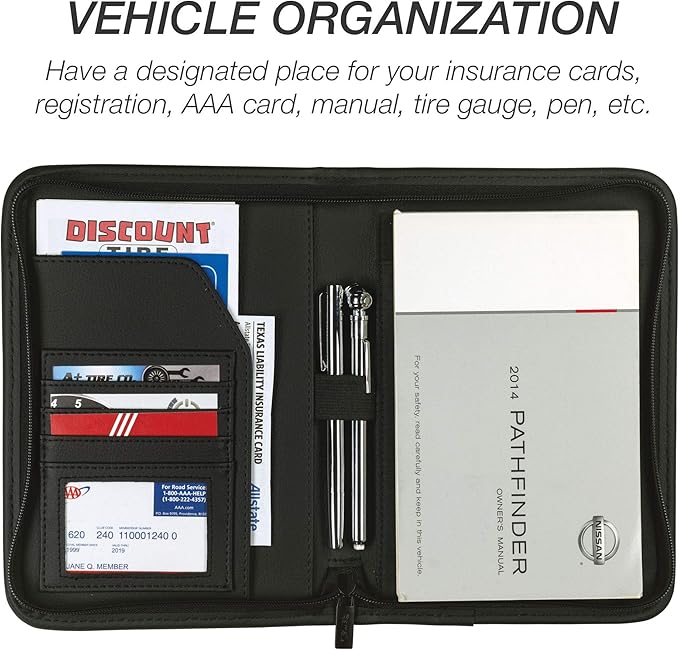 Samsill Car Registration and Insurance Holder, Owner's Maunal Glove Box Organizer, 7.25 x 10 inches, Car Document Holder, Black