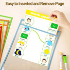 AKONEGE 50 Pack Oversized Dry Erase Pocket Sleeves - 10 x 13 Inch Ticket Holders Reusable Clear Plastic Sleeves Sheet Page Protectors for School Teacher Supplies & Classroom Organization, 5 Colors