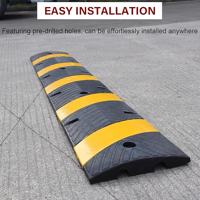 Orangestar 6Ft Rubber Speed Bump, 2 Channel Speed Hump w/4 Bolts for Asphalt Concrete Driveway Gravel