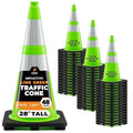 Xpose Safety 28” Lime Green Traffic Cone Dual 6" & 4" Reflective Collar – 48 Pack Multipurpose Premium PVC Safety Cone for Parking, Caution, Construction, Road Crews, Emergency Vehicle - DOT Approved