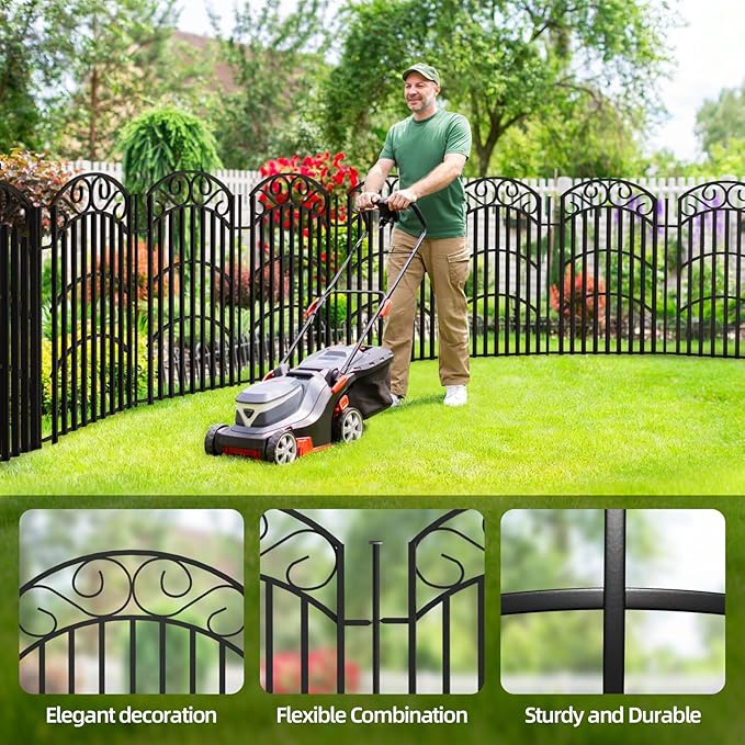 8 Panels 40in(H) Decorative Garden Fence, Total 18ft L Heavy Duty Iron Metal No Dig Animal Barrier Fence, Tall Garden Border Fencing, Temporary Dog Fencing Outdoor for Yard
