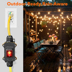 Heavy Duty Extension Cord with On/Off Switch, Outdoor Waterproof Inline Power Switch (Hook Mount, LED Indicator), All-UL Listed (Plug/Switch/Cable), 14/3 AWG SJTW, 125V/15A/1875W, 3-Pronged, 1.5FT
