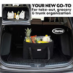 Sterno Trunk Buddy Insulated Leak Proof Organizer, Hot and Cold Food Bag for Groceries, Beverages and More, Black Cloth Exterior with Vinyl Liner, 13”L x 22”W x 14”H