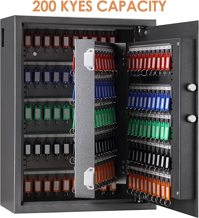 220 Position Large Key Lock Box Wall Mount with Code, Digital Key Cabinet Wall Mount Key Organizer with Key Tags, Adjustable Key Safe Key Holder for Car, Hotels, Office, House