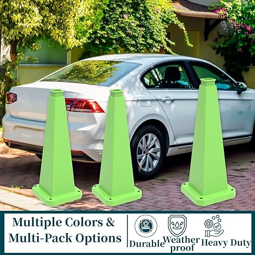 BESEA 3 Pack 28" Bright Green Traffic Safety Cones with Weighted Base, High-Visibility Parking Cones for Driveways, Business Parking Lots, Garages, Indoor/Outdoor Use